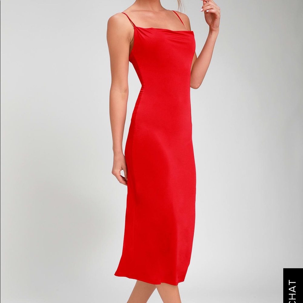 Lulus Shara Red Cowl Neck Midi Slip Dress
